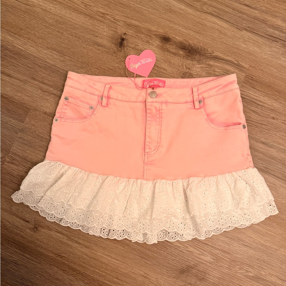 Sugar Thrillz Blush Pink and Ivory Mini Skirt
